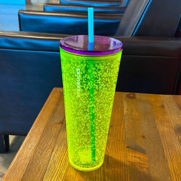 Green bubble Starbucks cup 24oz with purple lid - Picture 1 of 3